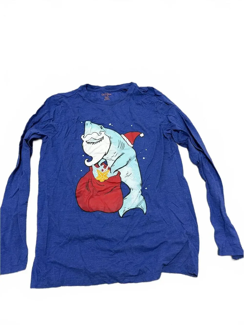 Cat & Jack Boys Blue Long Sleeve Shark Tee XXL Husky